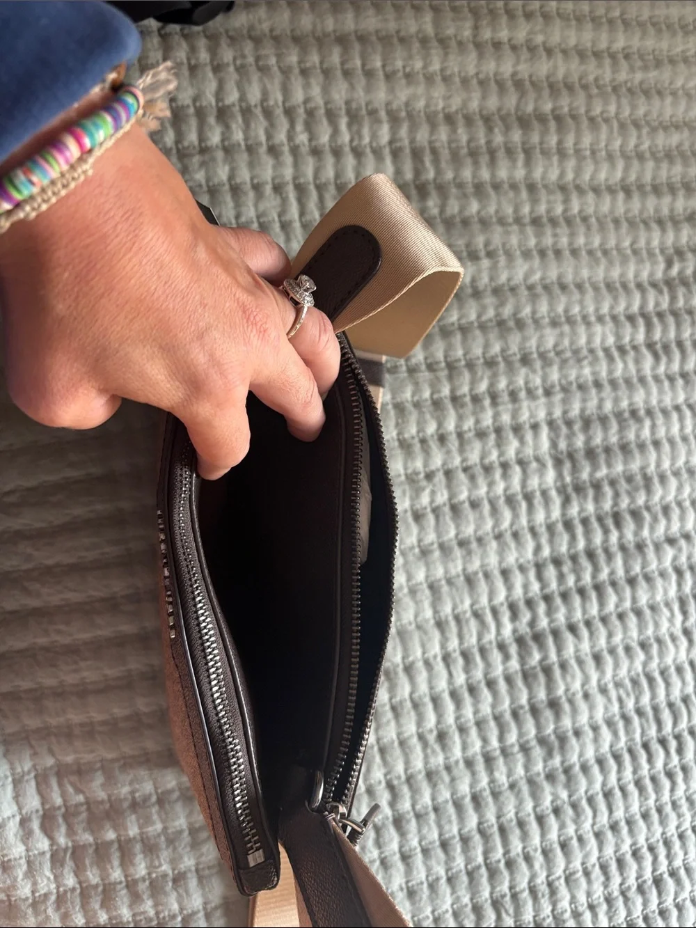 Michael Kors Brown/Tan MK Logo Crossbody with Wide Beige Strap